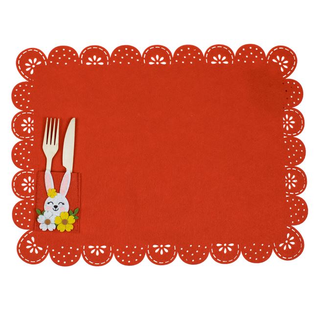 Húsvéti tányéralátét - Piros filc, nyuszis  40x30cm
