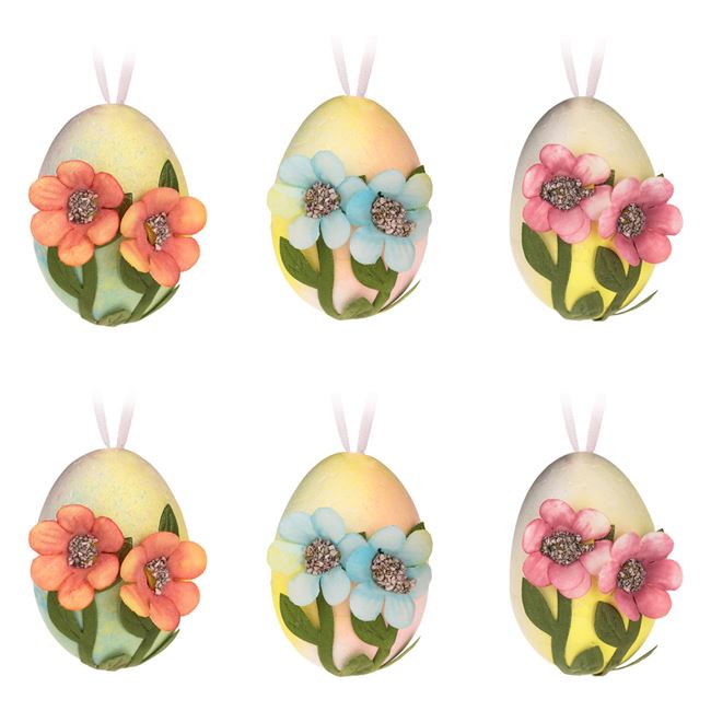 Dekoratív húsvéti tojás 3D virágminta 5cm - 6db