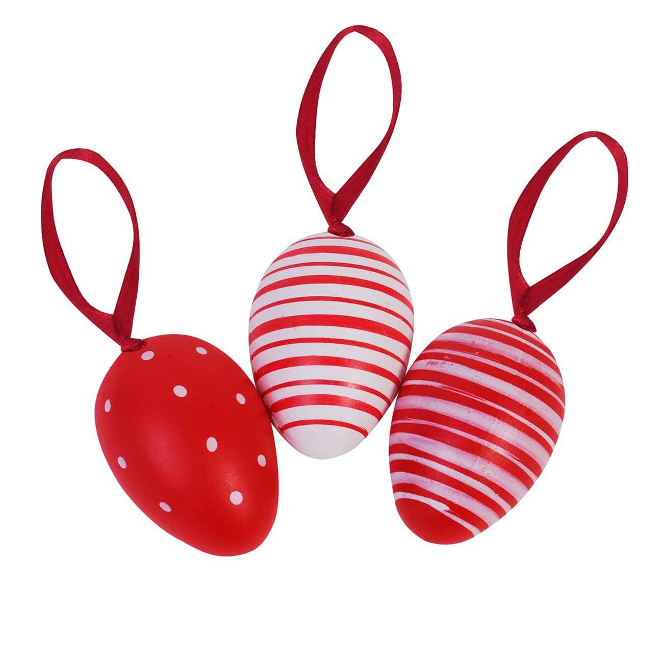 Húsvéti dekoratív tojások piros / fehér műanyag 6,5 cm - 6 db.