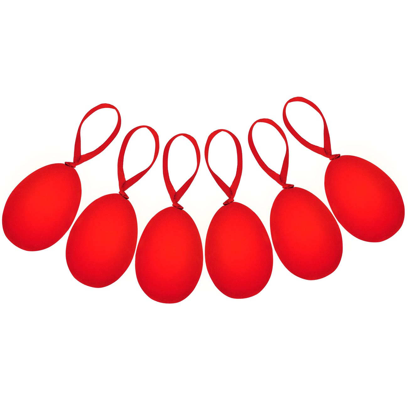 Húsvéti dekoratív tojások Piros bársony műanyag 6 cm - 6 db.