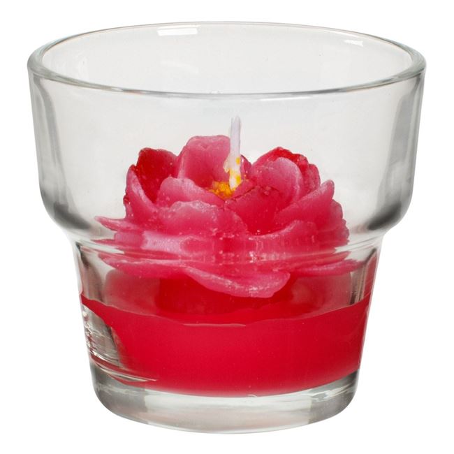 Rózsaszín rózsa gyertya üvegben Ø6,5x6cm