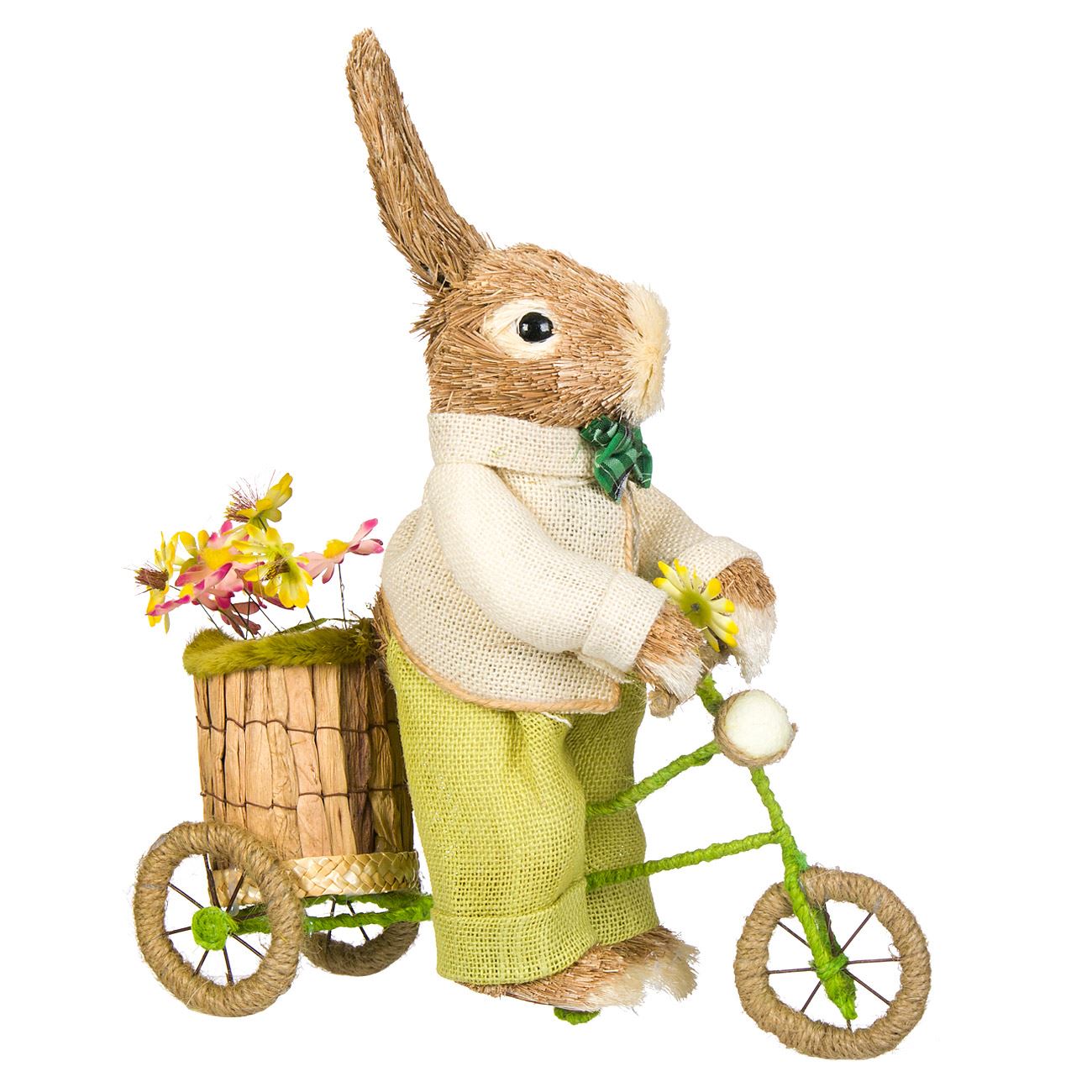 Természetes rost nyuszi - Biciklis húsvéti dekoráció 42 cm 