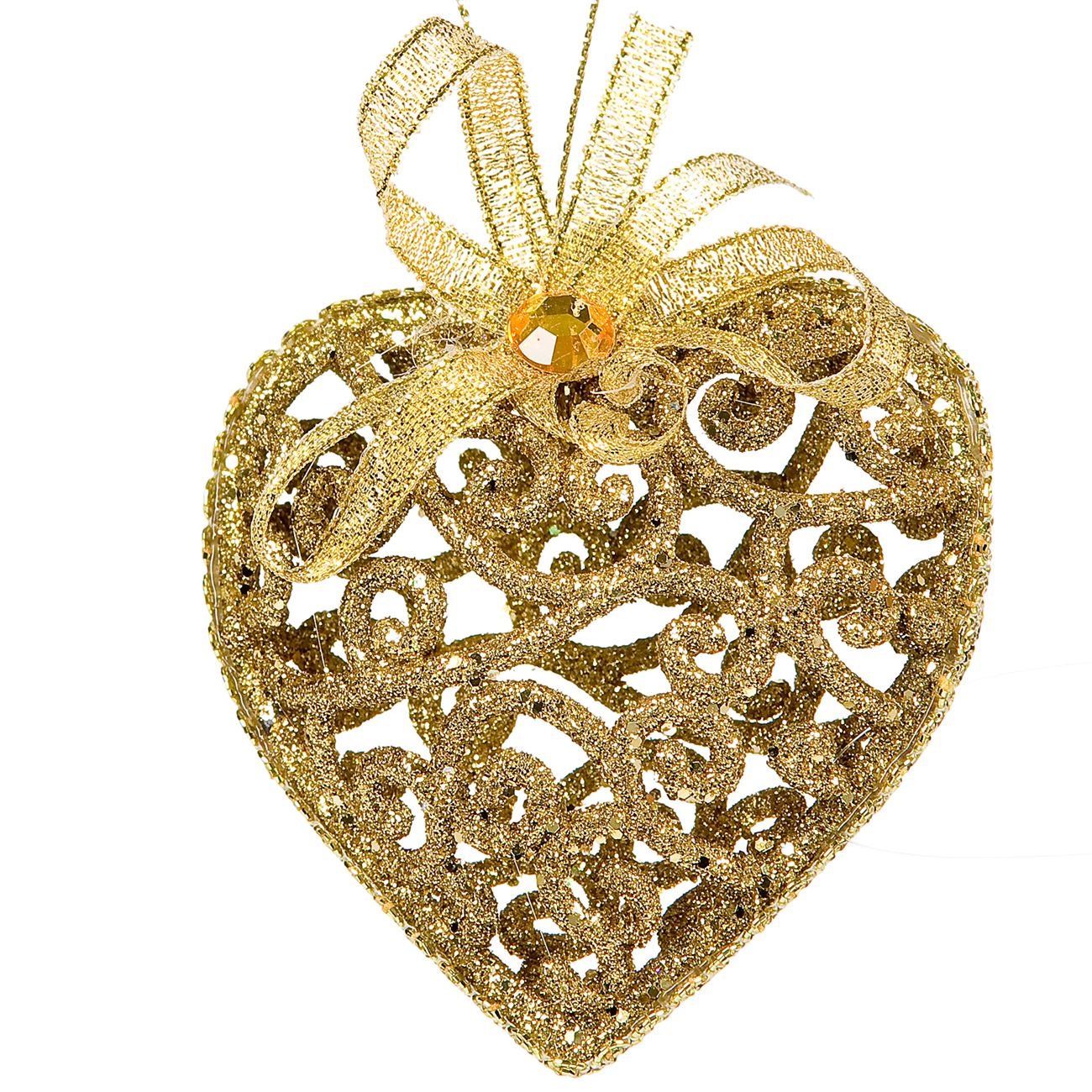 6 db Arany masnis karácsonyfa szív dísz 7 cm