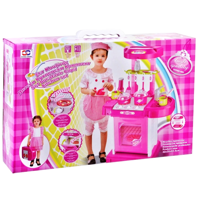 Rózsaszín játék konyha hordozható dobozos