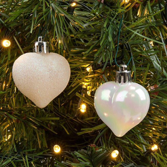 6 db 4 cm-es Fehér karácsonyfa szív dísz