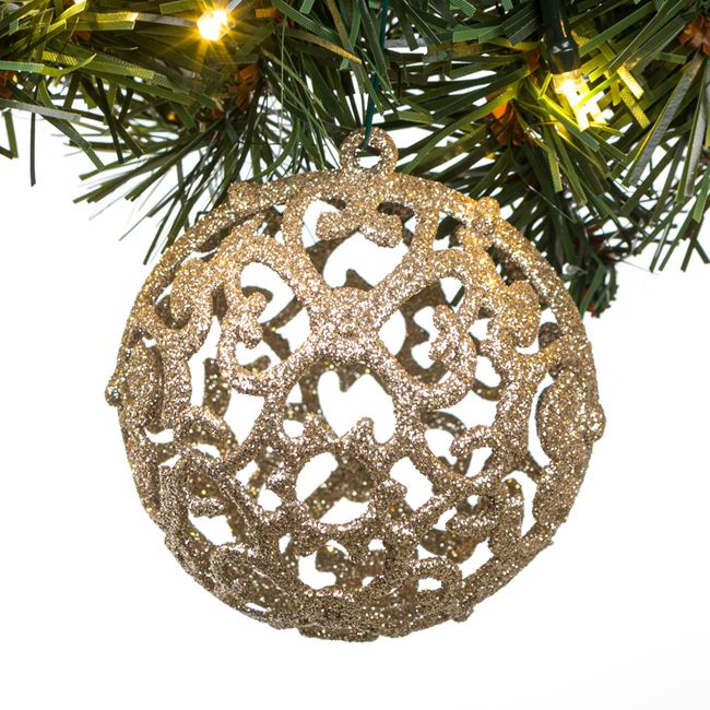 Pezsgőszínű karácsonyfa dísz csipke 6 db 8 cm