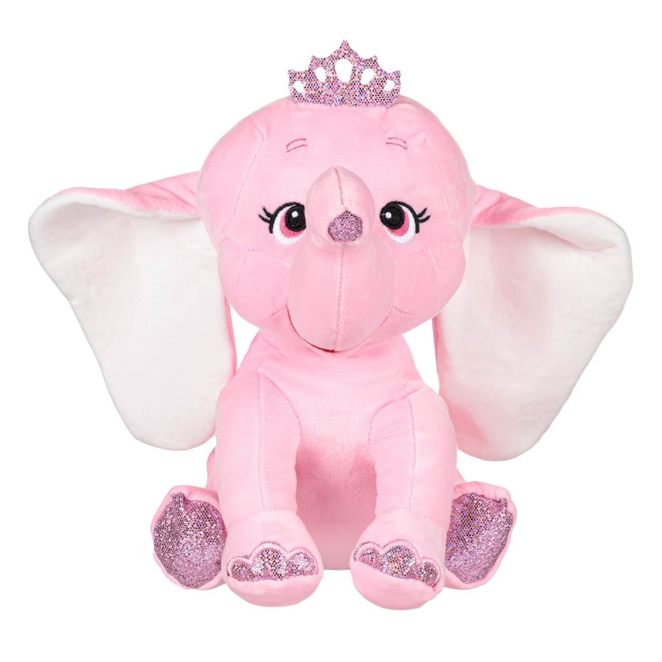 Plüss Elephant Pink Big Ears Fukszia Glitter Crown 21 cm