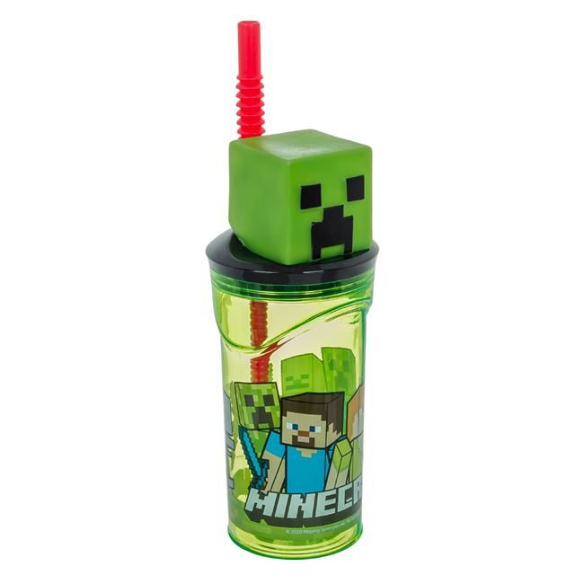 Minecraft 3D műanyag szívószálas pohár 360 ml