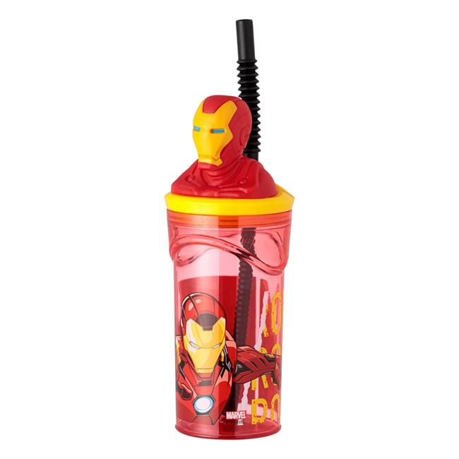 Műanyag pohár 3D Avengers Iron Man szívószállal 360ml